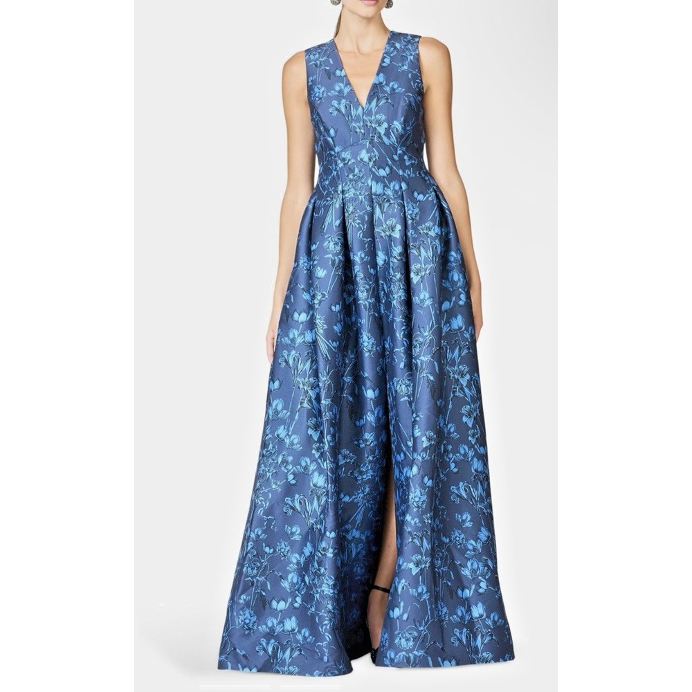 Sachin & Babi Women Size‎ 6 Brooke Floral Empire Waist Mikado Gown Blue Romantic